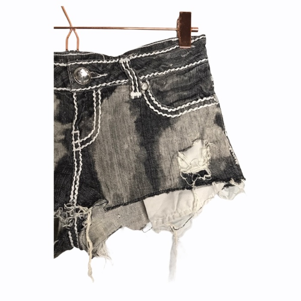 Zana Di | Gray Jeweled Fringed Mini Cut-Off Shorts
